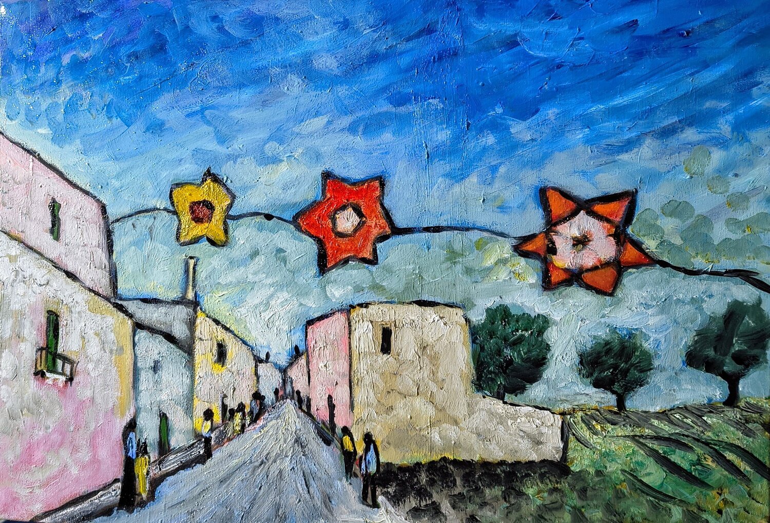 La festa dei lampioni Enzo Martano Original painting for sale