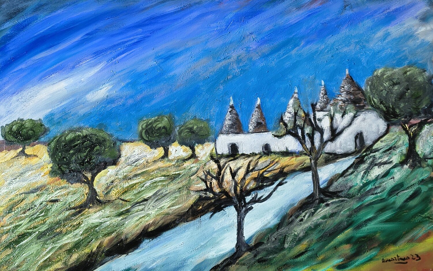L'eternità dei trulli Enzo Martano Original painting for sale