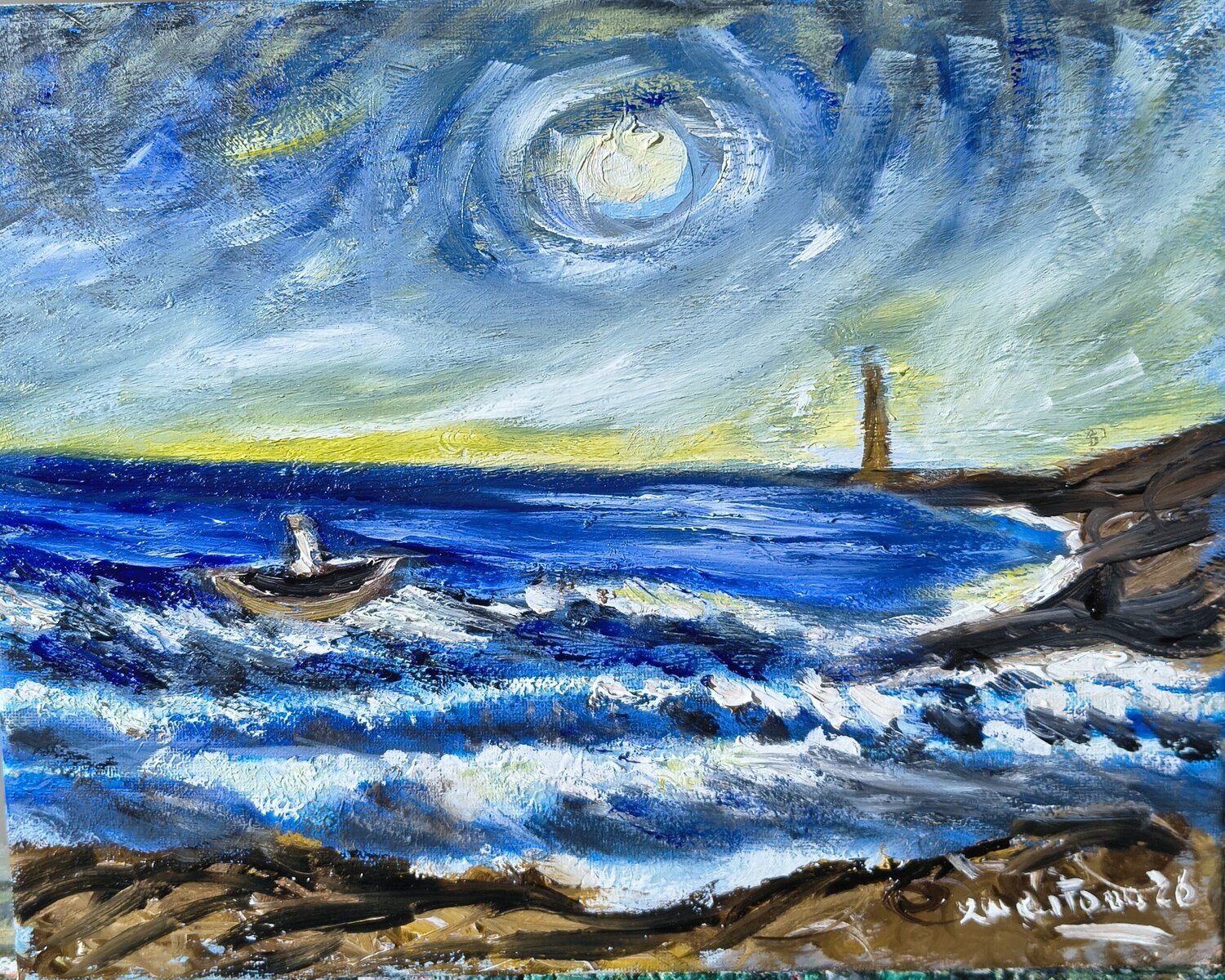 La notte del pescatore Enzo Martano Original painting for sale