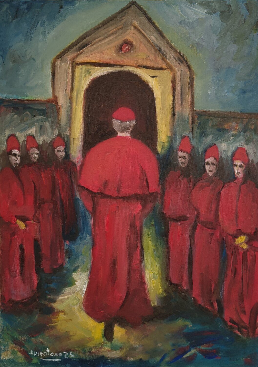 Il conclave Enzo Martano Original painting for sale