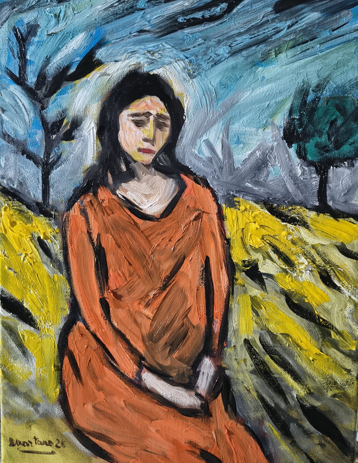 L'attesa nella campagna Enzo Martano Original painting for sale