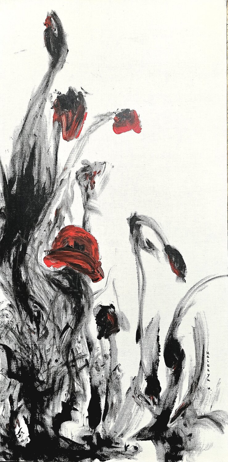 Délicate robe rouge / Douce et veloutée  /  Assourdissants insectes Kaithya Huc Original painting for sale
