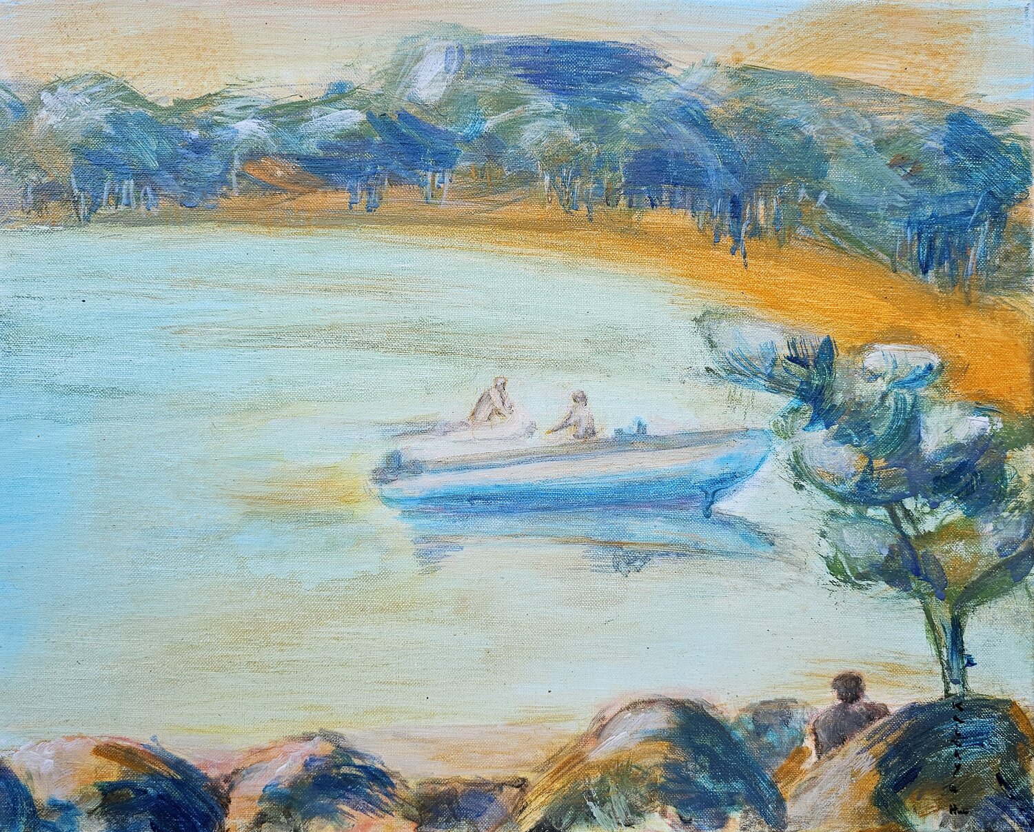 Au loin on entend / Merles et moqueurs des savanes / Portés par la brise Kaithya Huc Original painting for sale