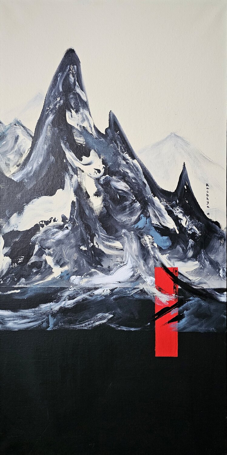 Tu piques et glisses / Des sommets vers les courants / En cadence auprès du vent Kaithya Huc Original painting for sale