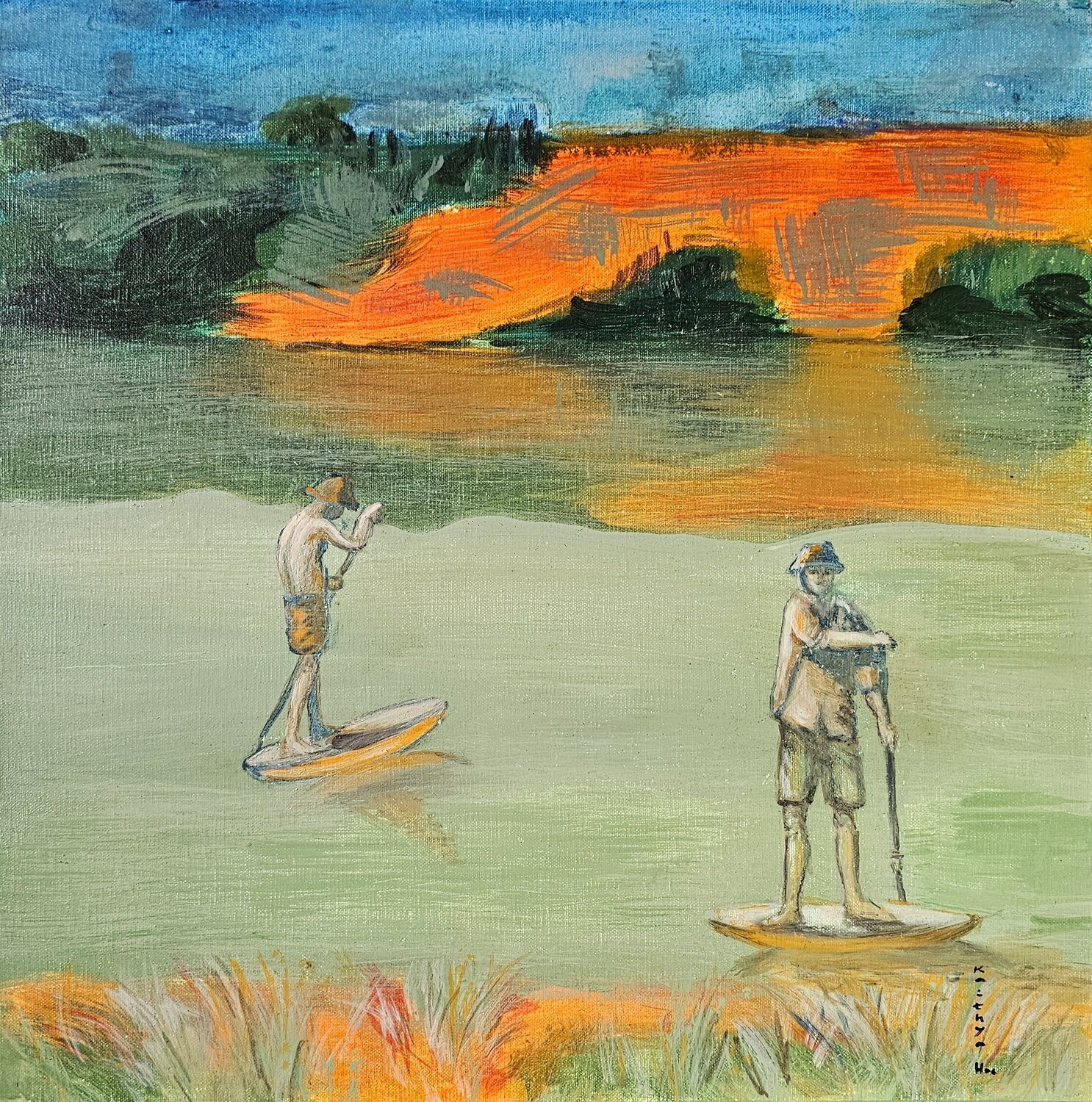 Le temps des loisirs / Clapotis et chant des merles / Les douceurs d'Albi Kaithya Huc Original painting for sale