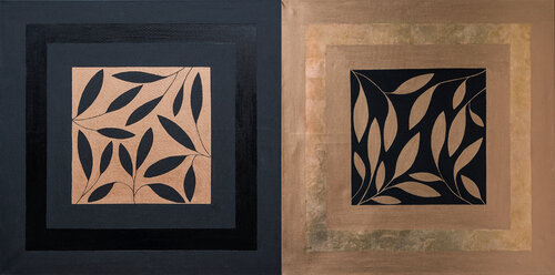 Black gold leaves. Diptych by Svetlana Saratova, Painting for Sale on Select