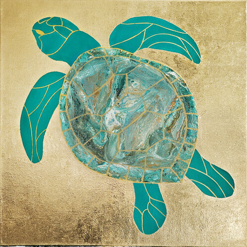 Turquoise turtle in gold. by Svetlana Saratova, Painting for Sale on Select