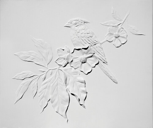 Textured bird on a branch. Bas-relief. by Svetlana Saratova, Painting for Sale on Select