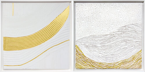 Golden Wave on White. Diptych, abstraction by Svetlana Saratova, Painting for Sale on Select