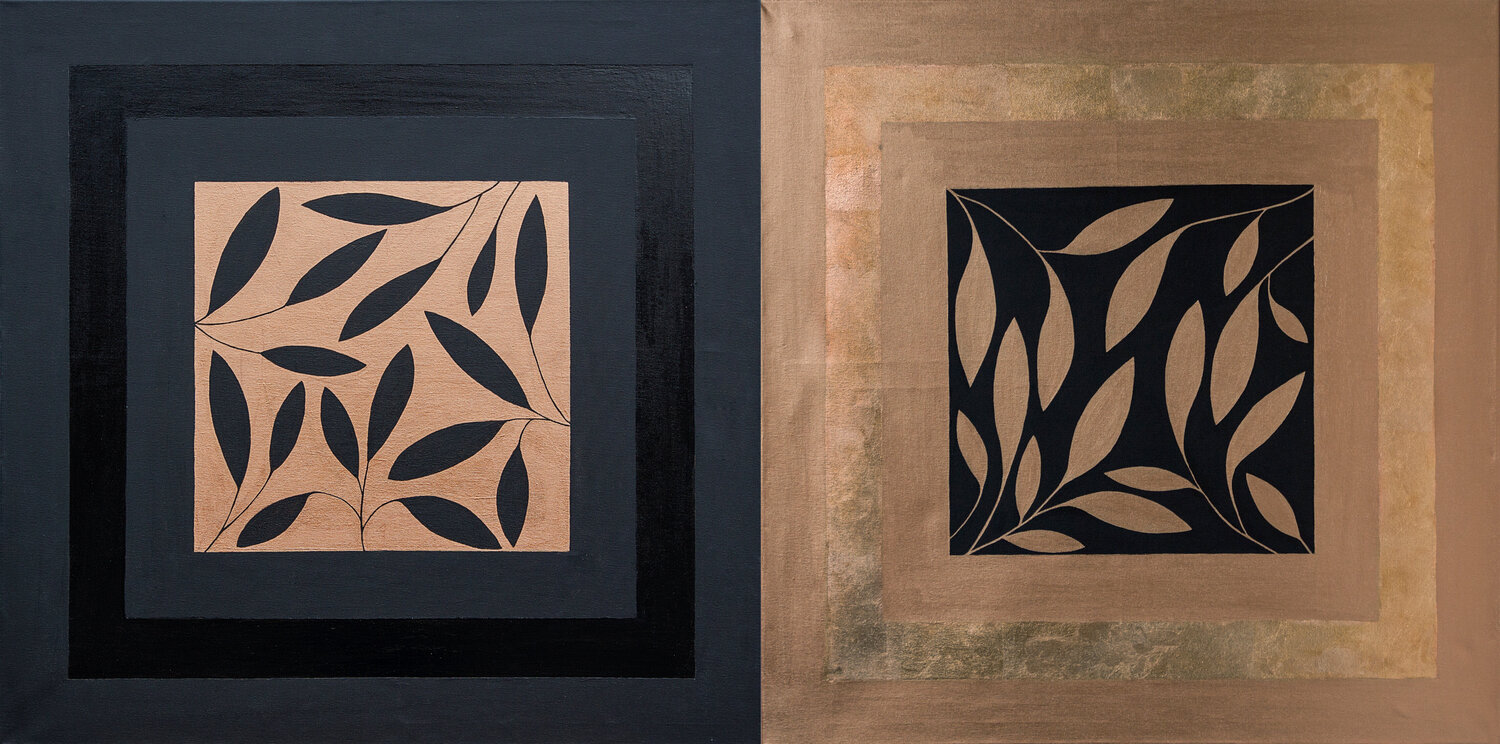 Black gold leaves. Diptych Svetlana Saratova Original painting for sale