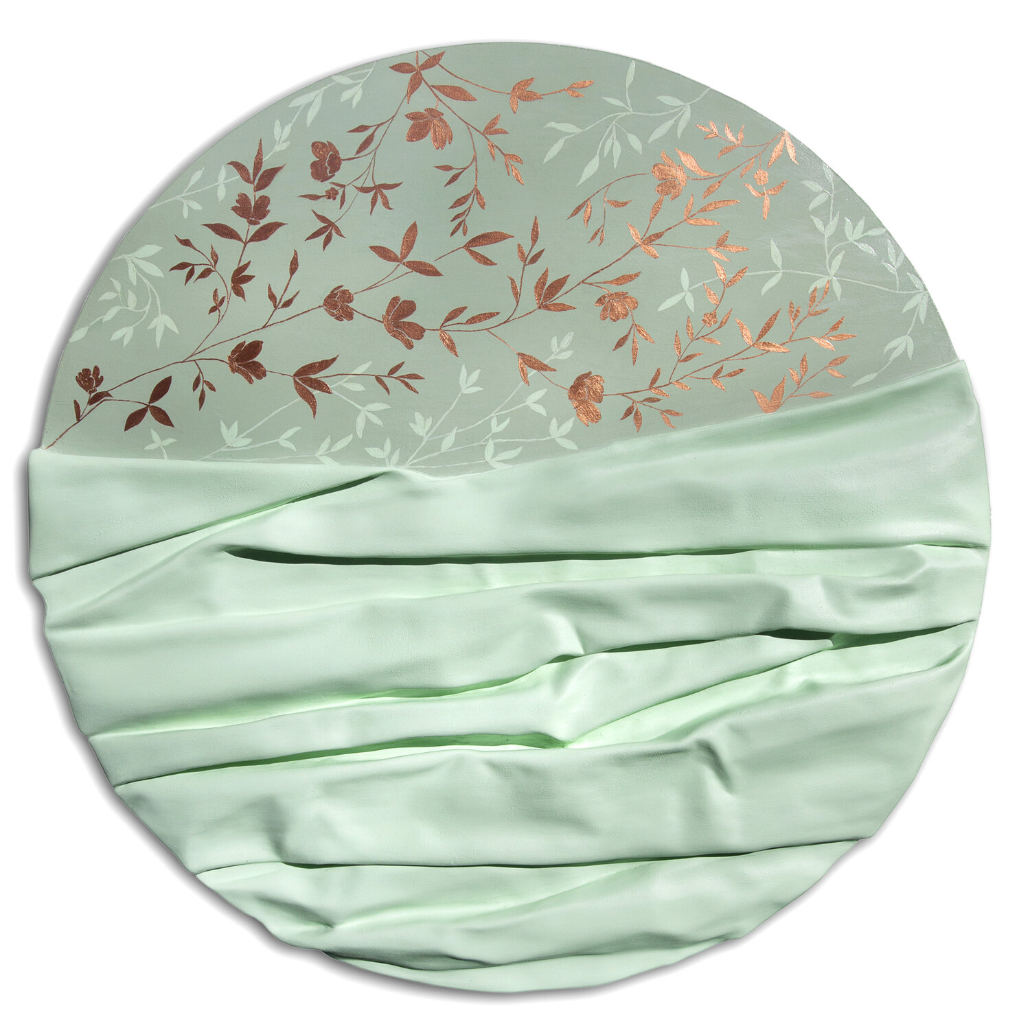 Golden branch on a mint green background. 3D textured Svetlana Saratova Original painting for sale