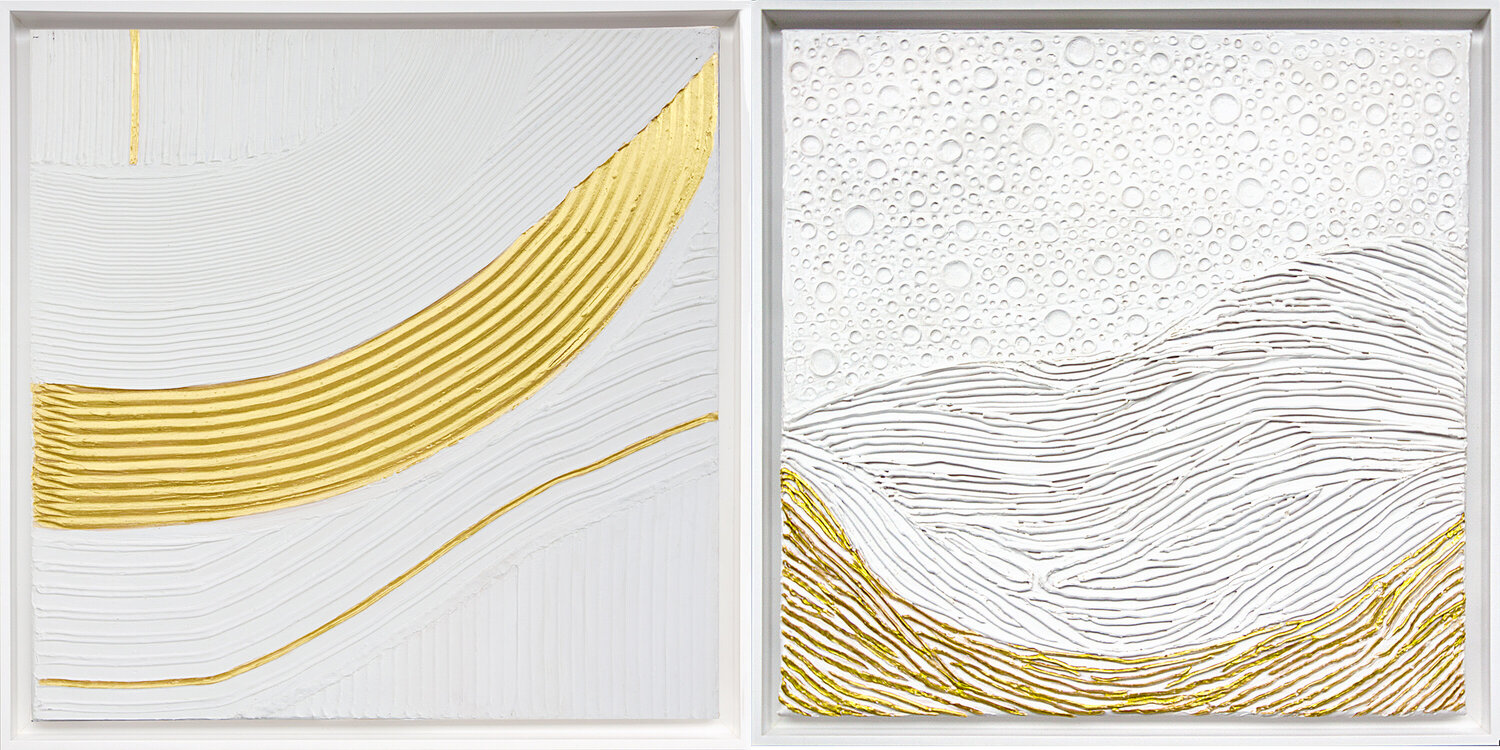 Golden Wave on White. Diptych, abstraction Svetlana Saratova Original painting for sale