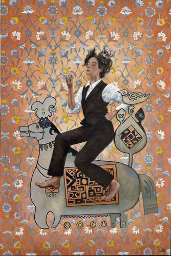 Sitting on a High Paper Horse by Behnaz Larsen, Painting for Sale on Select