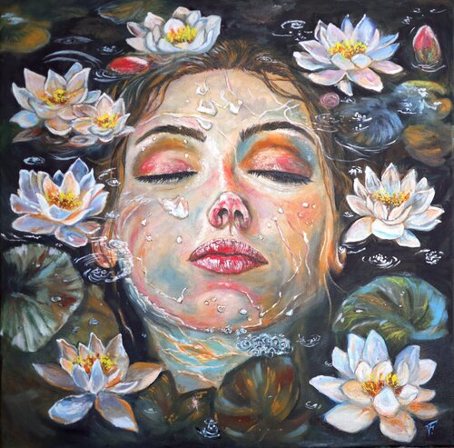 Bathing Among Water Lilies. by Viktoriya Filipchenko, Painting for Sale on Select