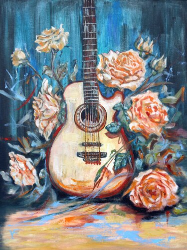 La chitarra e rose. by Viktoriya Filipchenko, Painting for Sale on Select