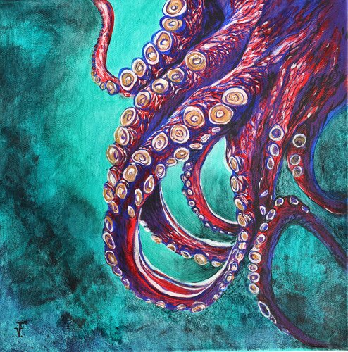 Red Octopus. by Viktoriya Filipchenko, Painting for Sale on Select