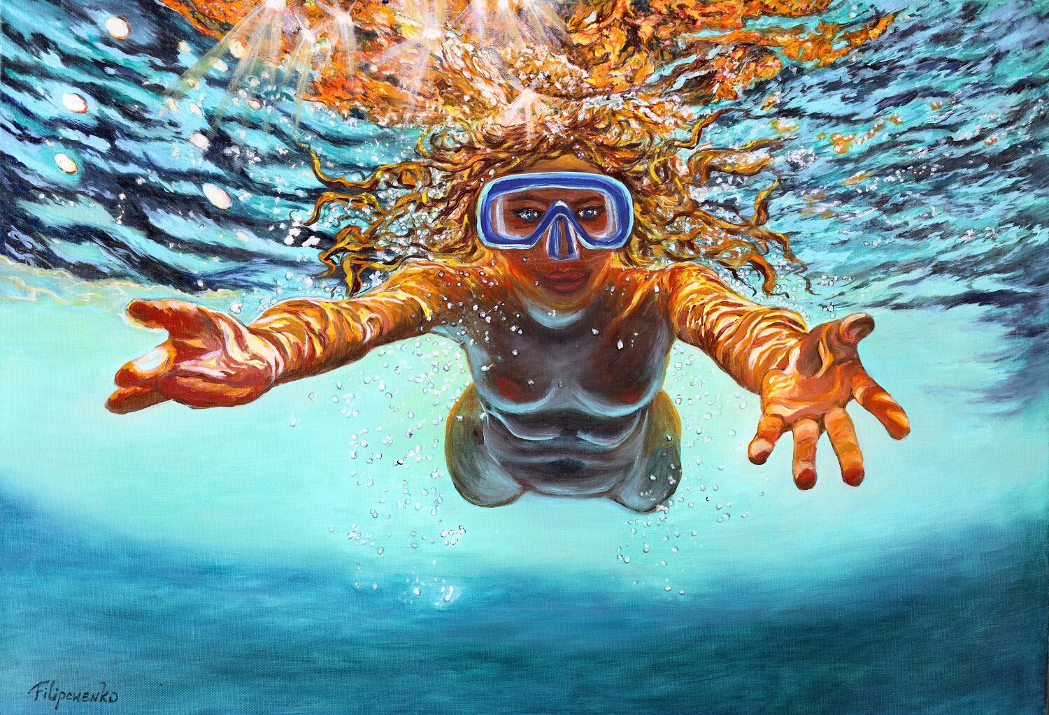 "Let's go swimming!" Viktoriya Filipchenko Original painting for sale