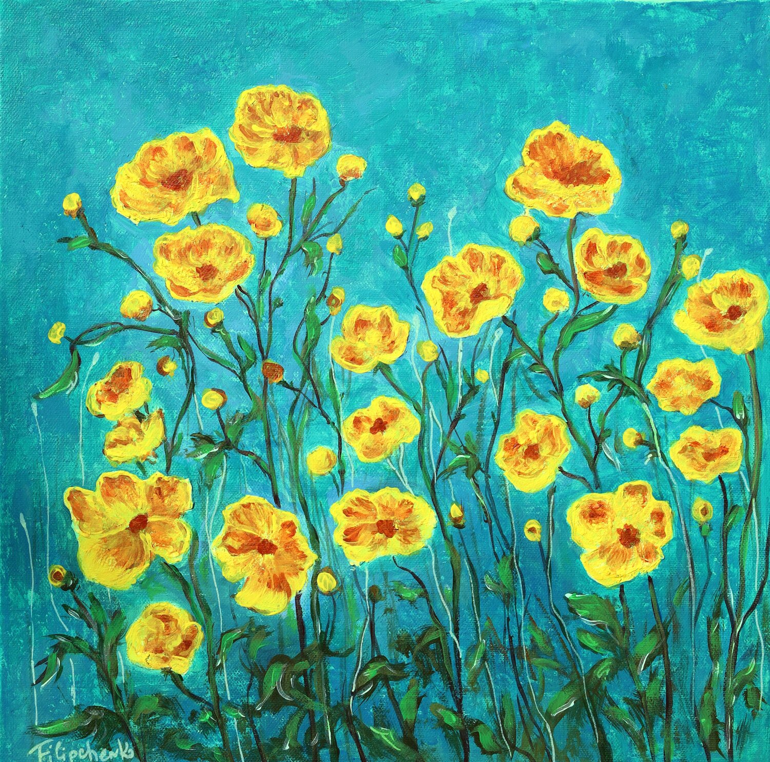 Fiori gialli del campo. Viktoriya Filipchenko Original painting for sale