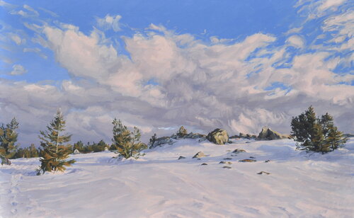 Mont Mézenc enneigé, nuages du soir by Anne Baudequin, Painting for Sale on Select