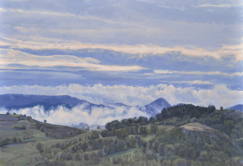 Les Roches de Mariol dans la brume, lumière du matin by Anne Baudequin, Painting for Sale on Select