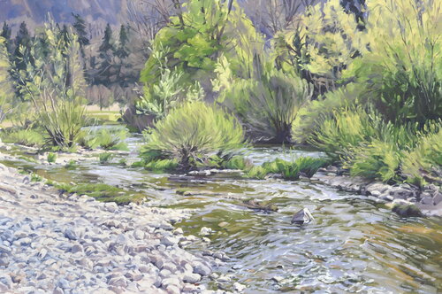 Lumière du matin sur la Loire au printemps by Anne Baudequin, Painting for Sale on Select