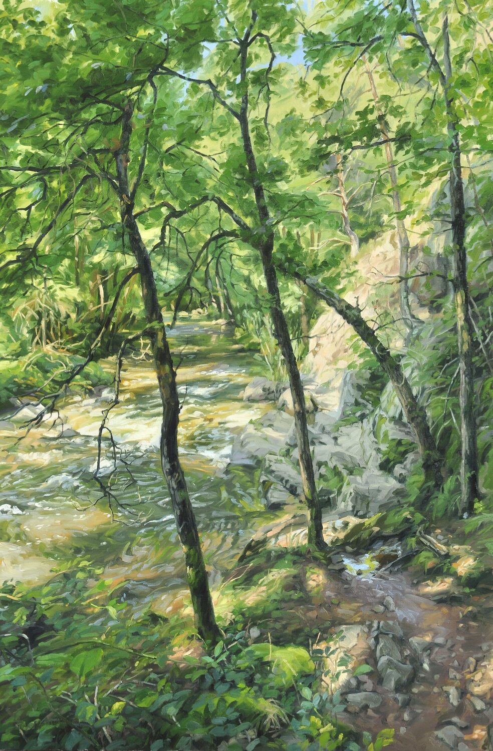 Les quatre arbres au bord de la Sumène Anne Baudequin Original painting for sale