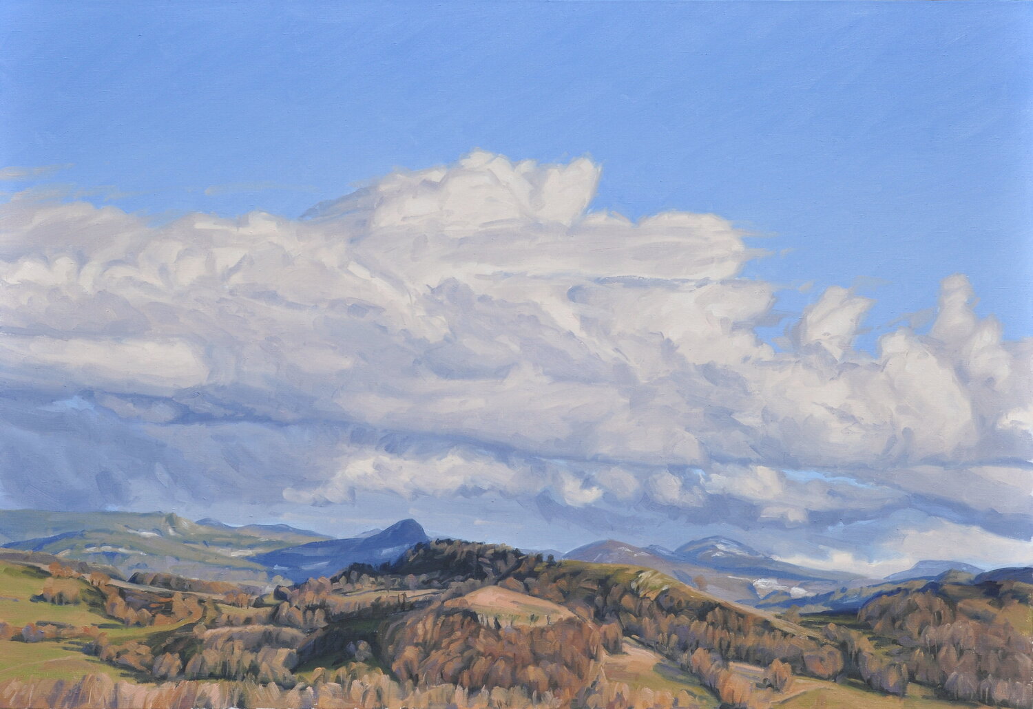 Trente janvier, nuages du soir sur les Roches de Mariol Anne Baudequin Original painting for sale