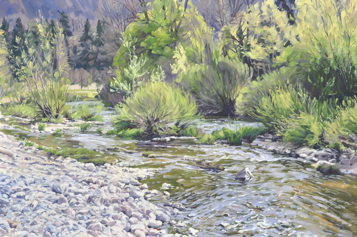 Lumière du matin sur la Loire au printemps Anne Baudequin Original painting for sale