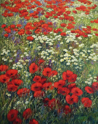 Red Wildflowers by Felicia Trales, Painting for Sale on Select