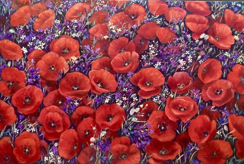 Sea of Red Flowers by Felicia Trales, Painting for Sale on Select