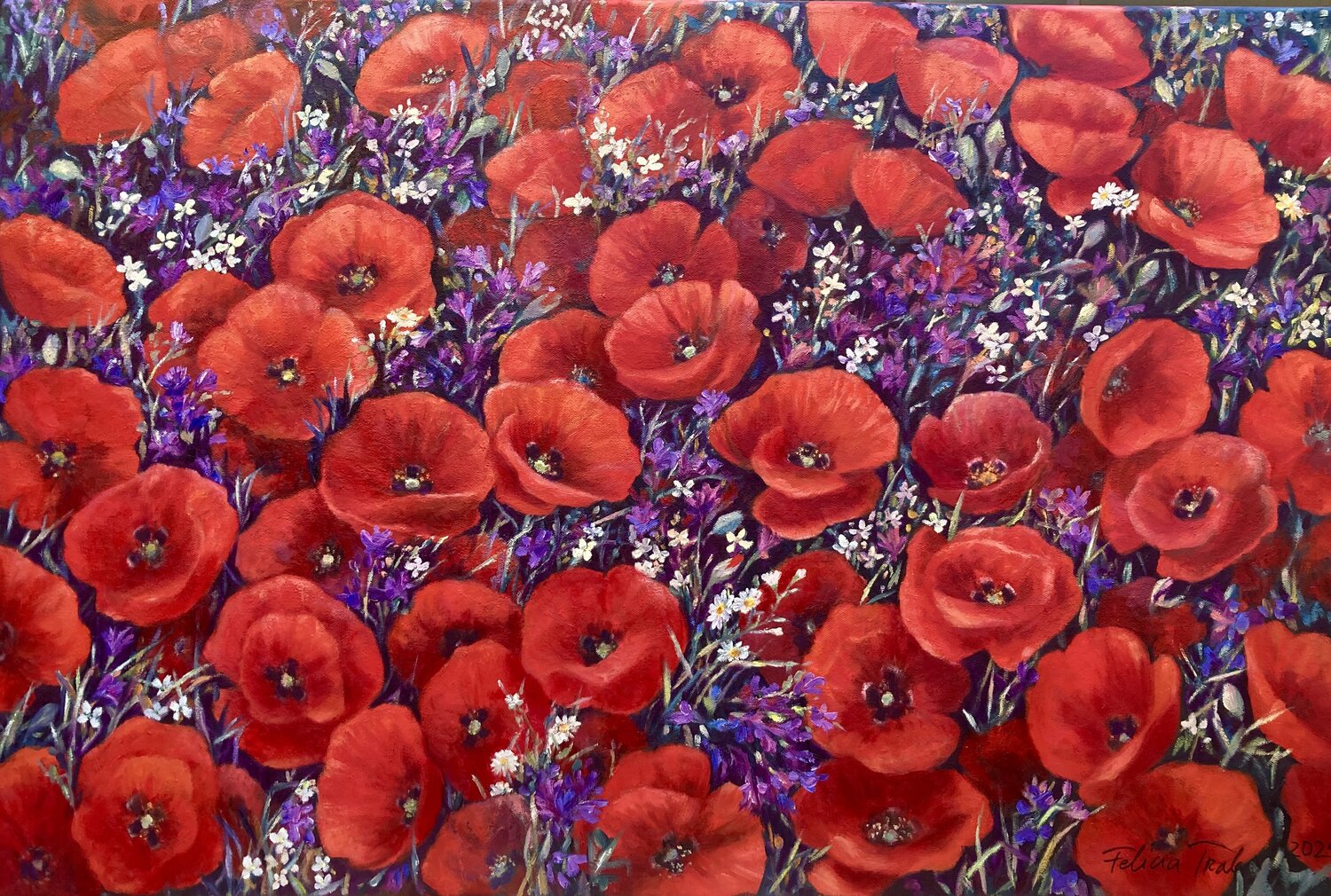 Sea of Red Flowers Felicia Trales Original painting for sale