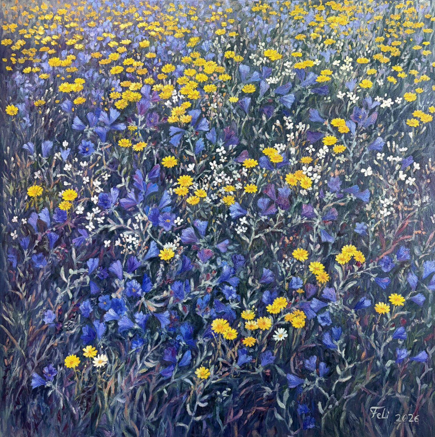 Where Yellow Meets Blue Felicia Trales Originalgemälde zu verkaufen