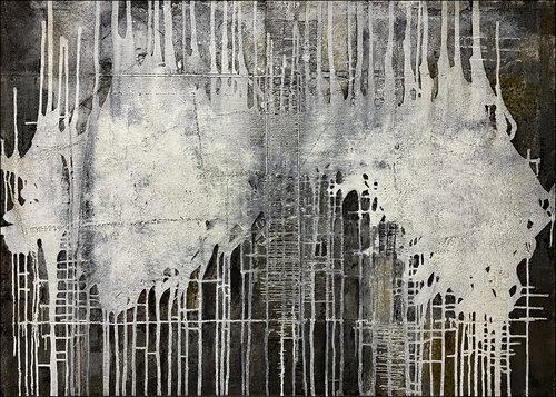 O.T. -  Universum / Weiß Strukturen - Experimentelle Malerei auf Leinwand by Rudi Eckerle, Painting for Sale on Select