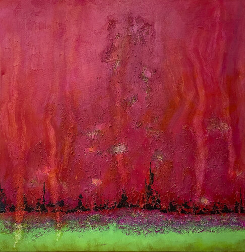 O.T. -  Rot - Grün  - Farbfeldmalerei / Lands Cape Strukturen  /  Originalbild Mixed Media auf Leinwand by Rudi Eckerle, Painting for Sale on Select