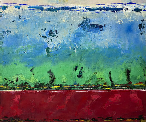 O.T. -  Blau - Grün - Rot - Farbfeldmalerei / Lands Cape Strukturen  /  Originalbild Mixed Media auf Leinwand by Rudi Eckerle, Painting for Sale on Select
