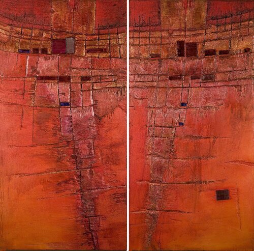 OT. Rot Strukturbild - 2 teilig  - 2 mal "Preisgekrönt" by Rudi Eckerle, Painting for Sale on Select