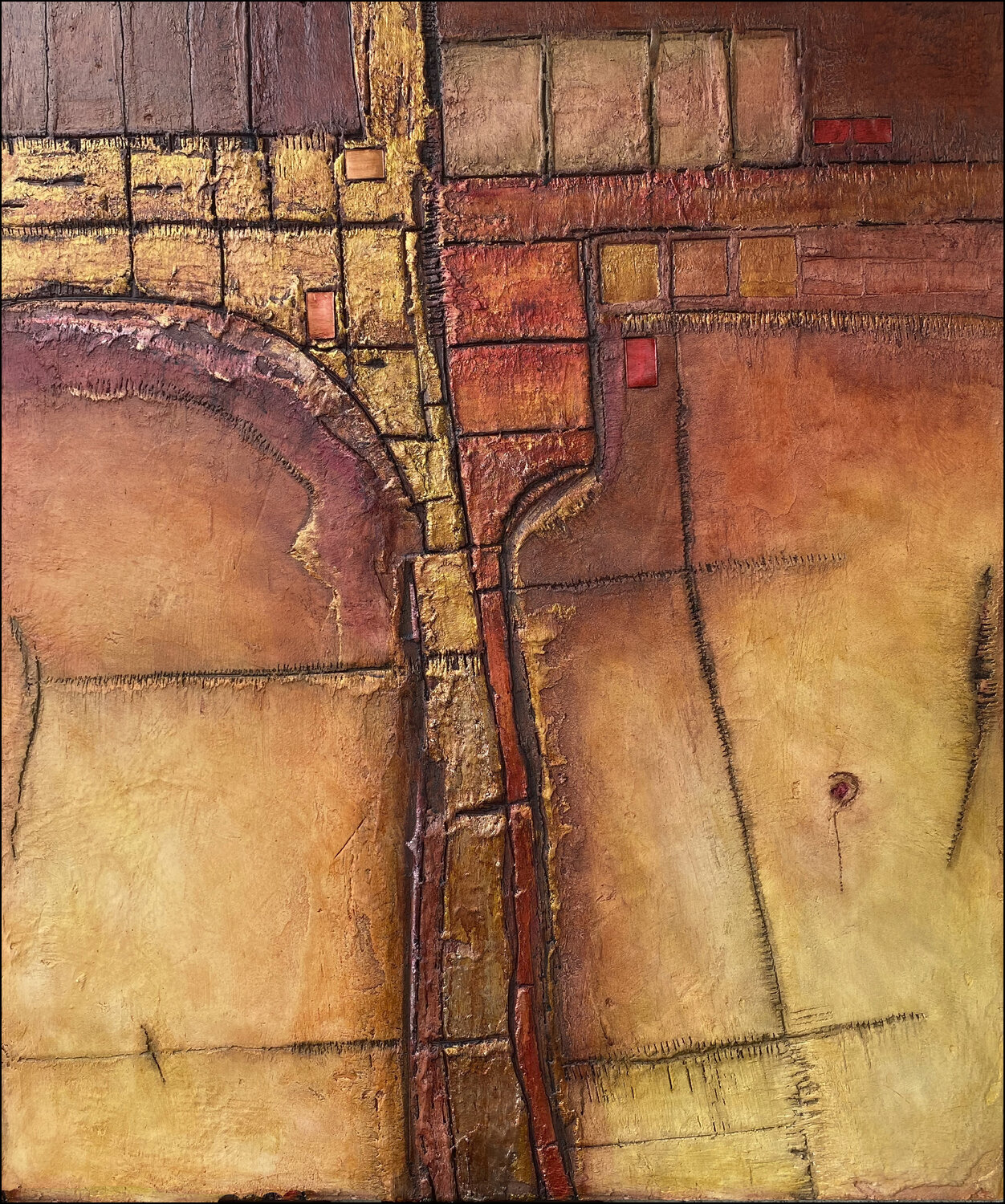 O.T. -  Lands Cape  Strukturen / Erdfarben - Experimentelle Malerei auf Holz Rudi Eckerle Original painting for sale