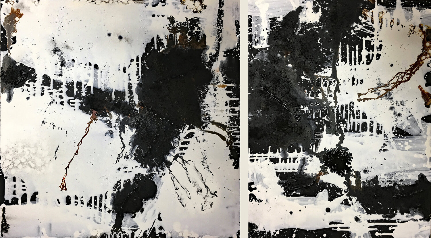 O.T. - Schwarz / Weiß Dream Couple -  2-teilig - 80 x 80 cm / 60 x 80 cm  -  Mixed Media auf Holzkörper Rudi Eckerle Original painting for sale