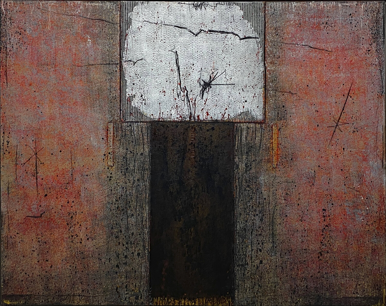OT.  - Zeichen - mit Schattenfugenrahmen grau Metallic 148,5 x 118,5 Rudi Eckerle Original painting for sale