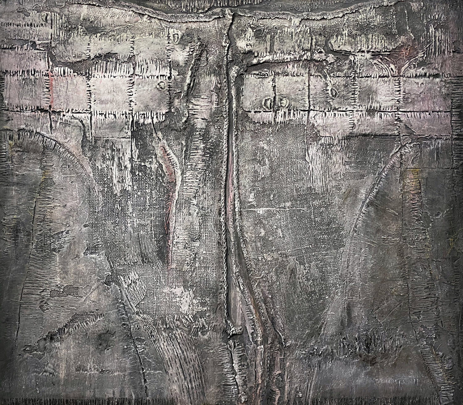 O.T. - Originalbild / Strukturen - Sackleinen - Experimentelle Malerei auf Holz Rudi Eckerle Original painting for sale
