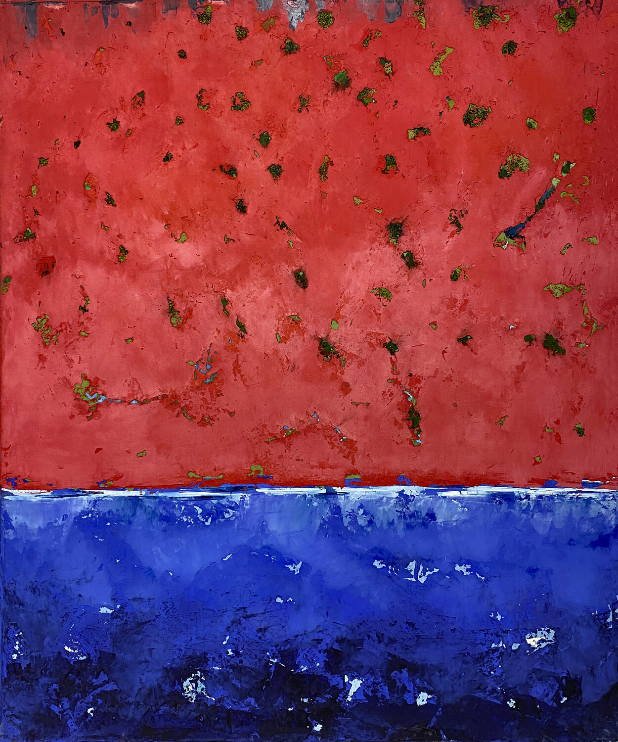 O.T. - Rot / Blau Farbfeldmalerei - Landscape Strukturen  /  Originalbild Mixed Media auf Leinwand Rudi Eckerle Original painting for sale