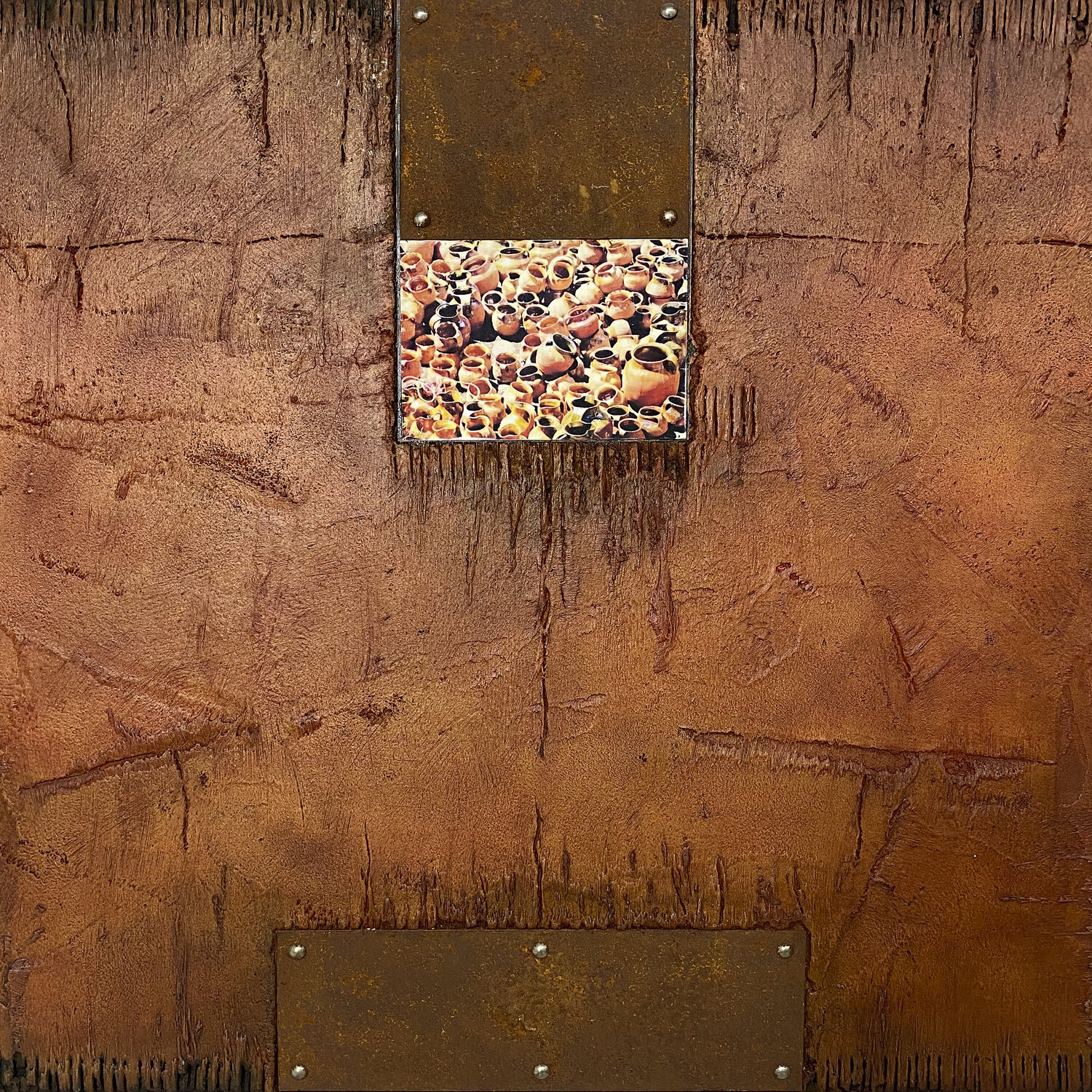 O.T. - Originalbild -  Mischtechnik,  Acryl, Marmormehl,  Pigmente, Metall , Fotografie auf Holz. Rudi Eckerle Original painting for sale