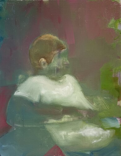 Leaning against a picnic table by Tracy Ostmann Haschke, Painting for Sale on Select