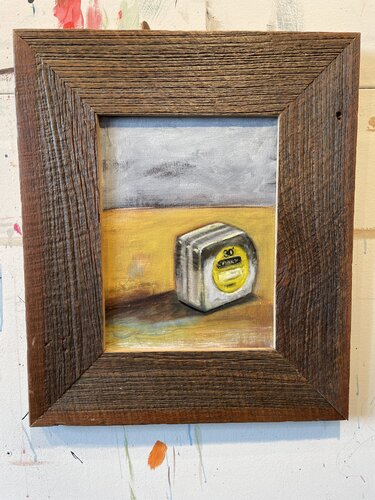 Stanley Tape Measure in 100 year old barn wood frame by Tracy Ostmann Haschke, Painting for Sale on Select