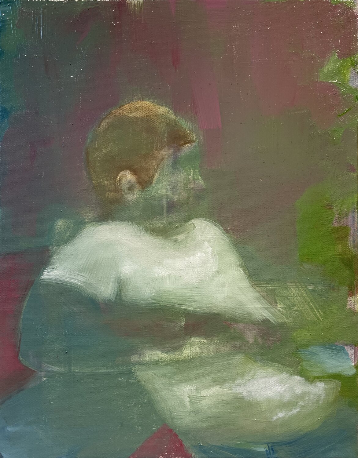 Leaning against a picnic table Tracy Ostmann Haschke Original painting for sale