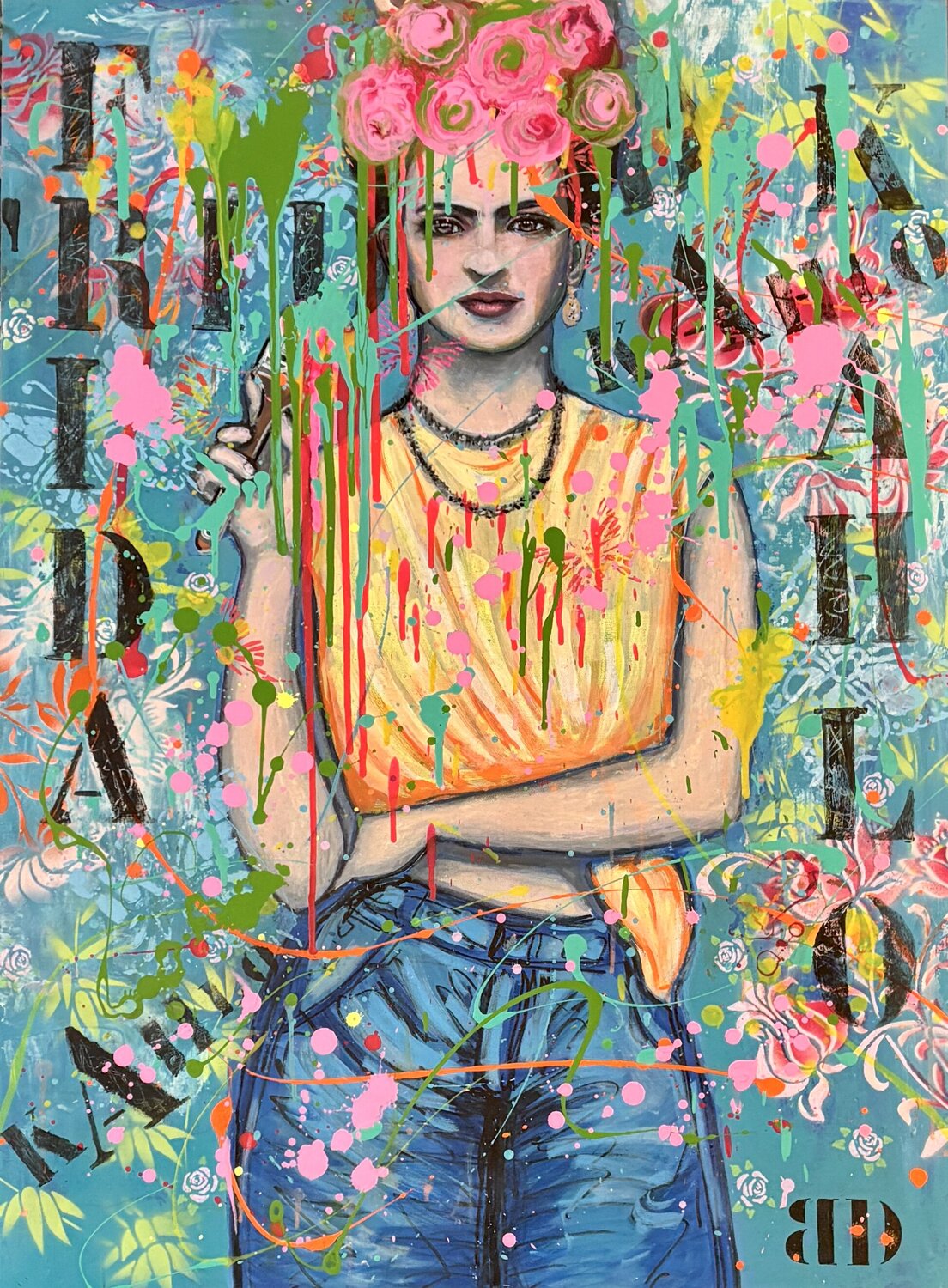 The brush of Frida Kahlo Brigitte Dravet Original painting for sale