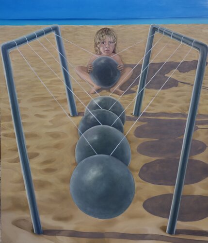 Diego in spiaggia con Newton by Elisa Spagnoli, Painting for Sale on Select