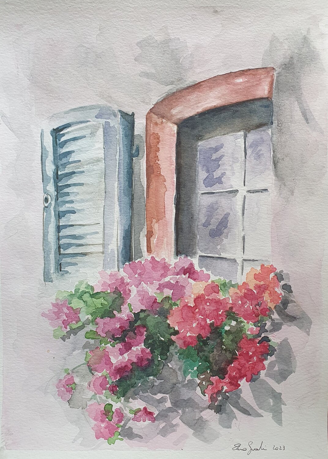 Balcone fiorito Elisa Spagnoli Original painting for sale