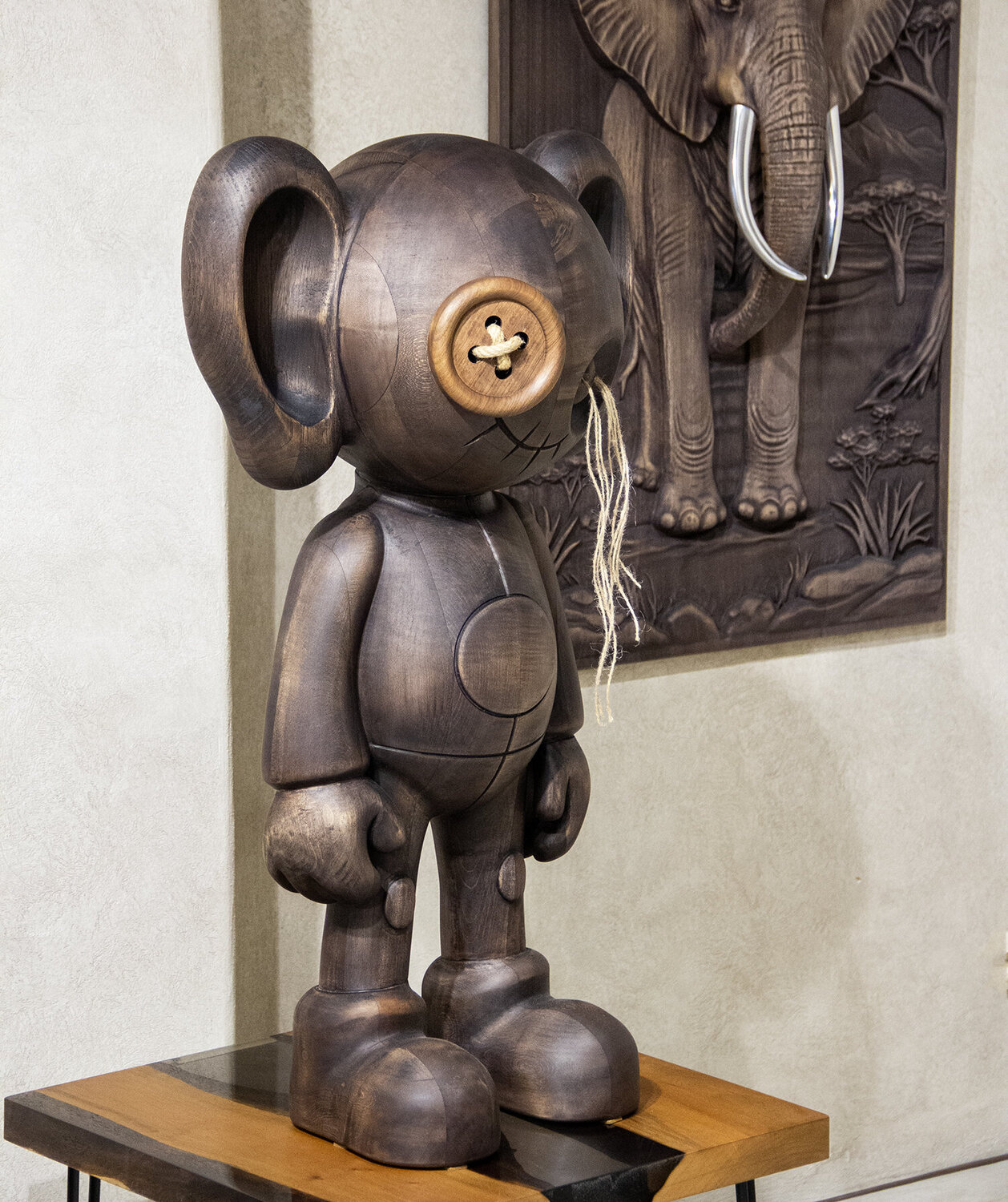 The Button Boy - Wooden BB M Yavuz Öney Sculpture for sale
