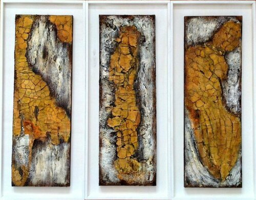 Triptychon in Ocker by Eva Vogt, Painting for Sale on Select